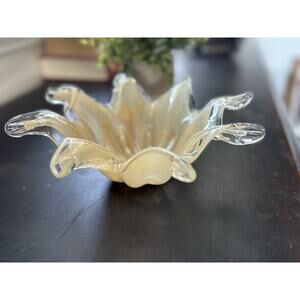 Murano Glass Bowl Dish Vintage Mid Century Modern, Amber Brown, Blown Italy